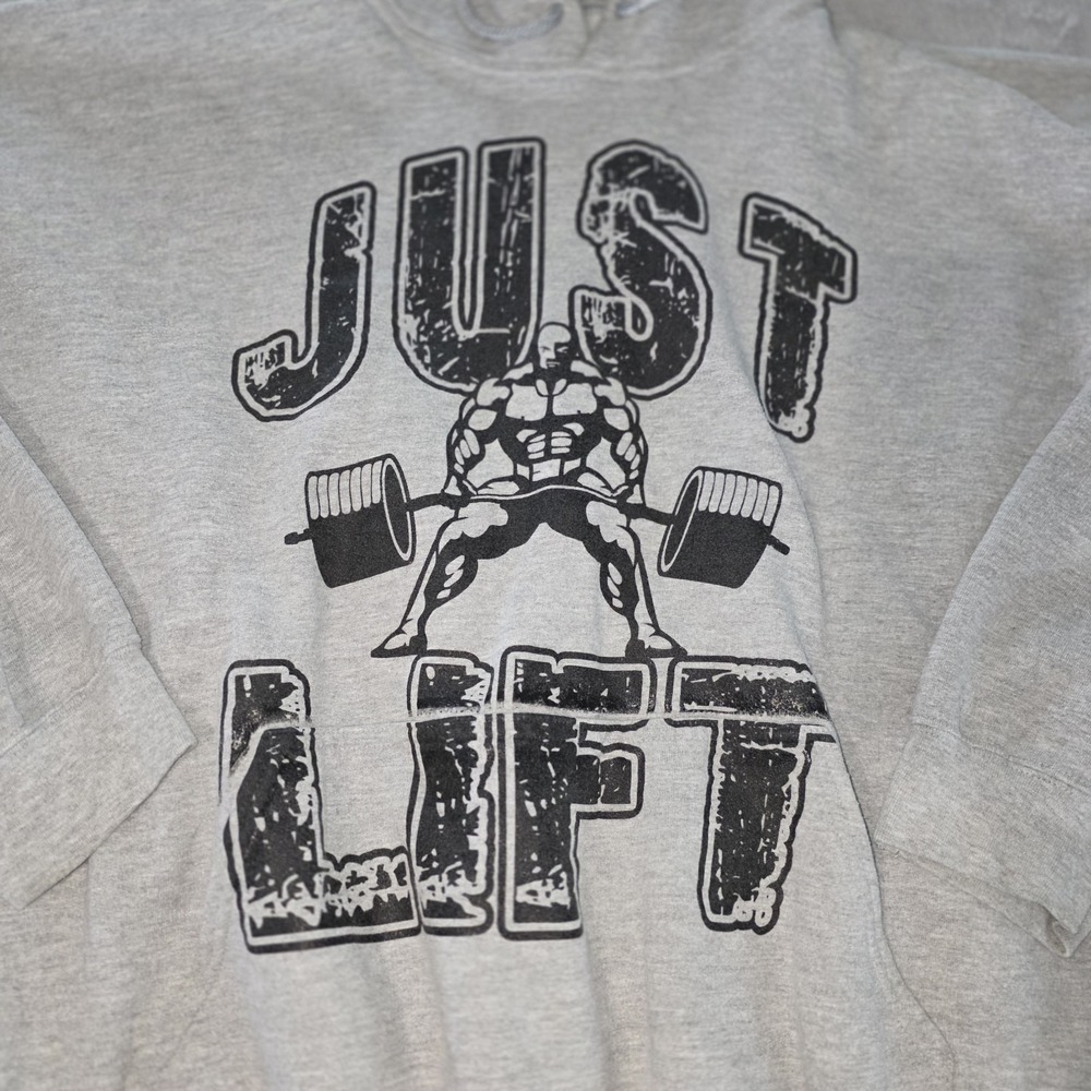 Just Lift‎ Powerlifting Hoodie Mens 2XL Gray Pullover Heavy Duty Sweatshirt